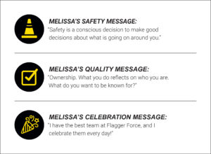 Melissa Stark's safety, quality, and celebration messages