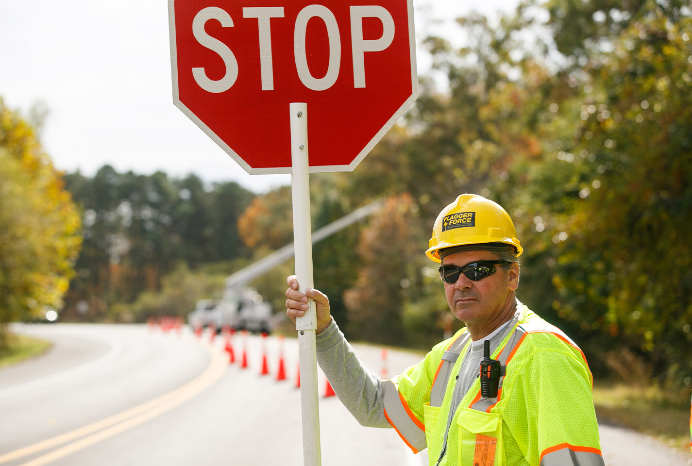 Field employee monitoring traffic in work zone